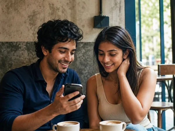 Two Indian adults having an honest conversation over coffee