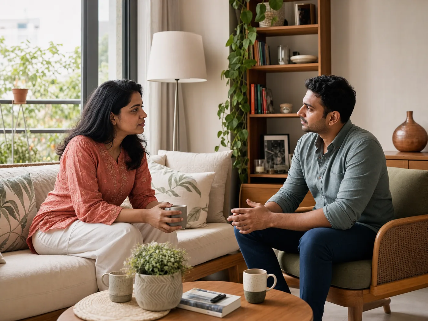Warm couple moment in a relaxed home environment