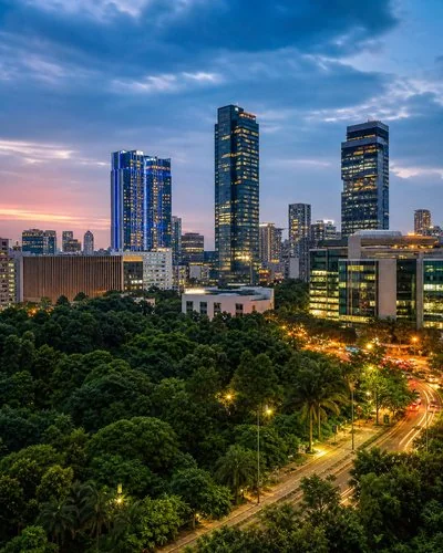 Bangalore modern skyline with lush greenery