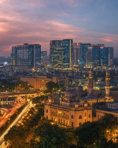 Hyderabad city view blending heritage and modern tech districts