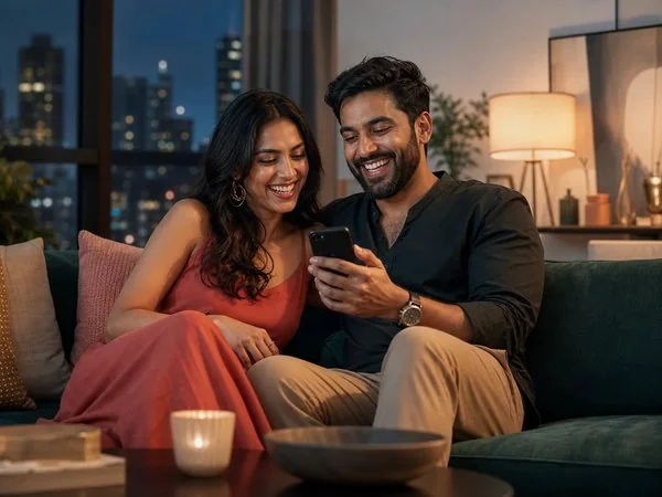 Warm Indian couple sharing a relaxed intimate moment
