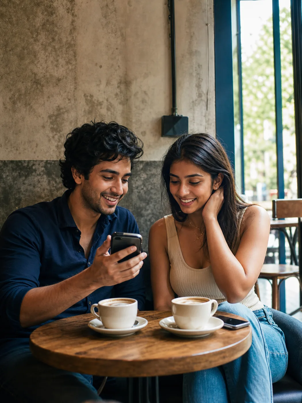 Two adults enjoying a casual coffee meetup